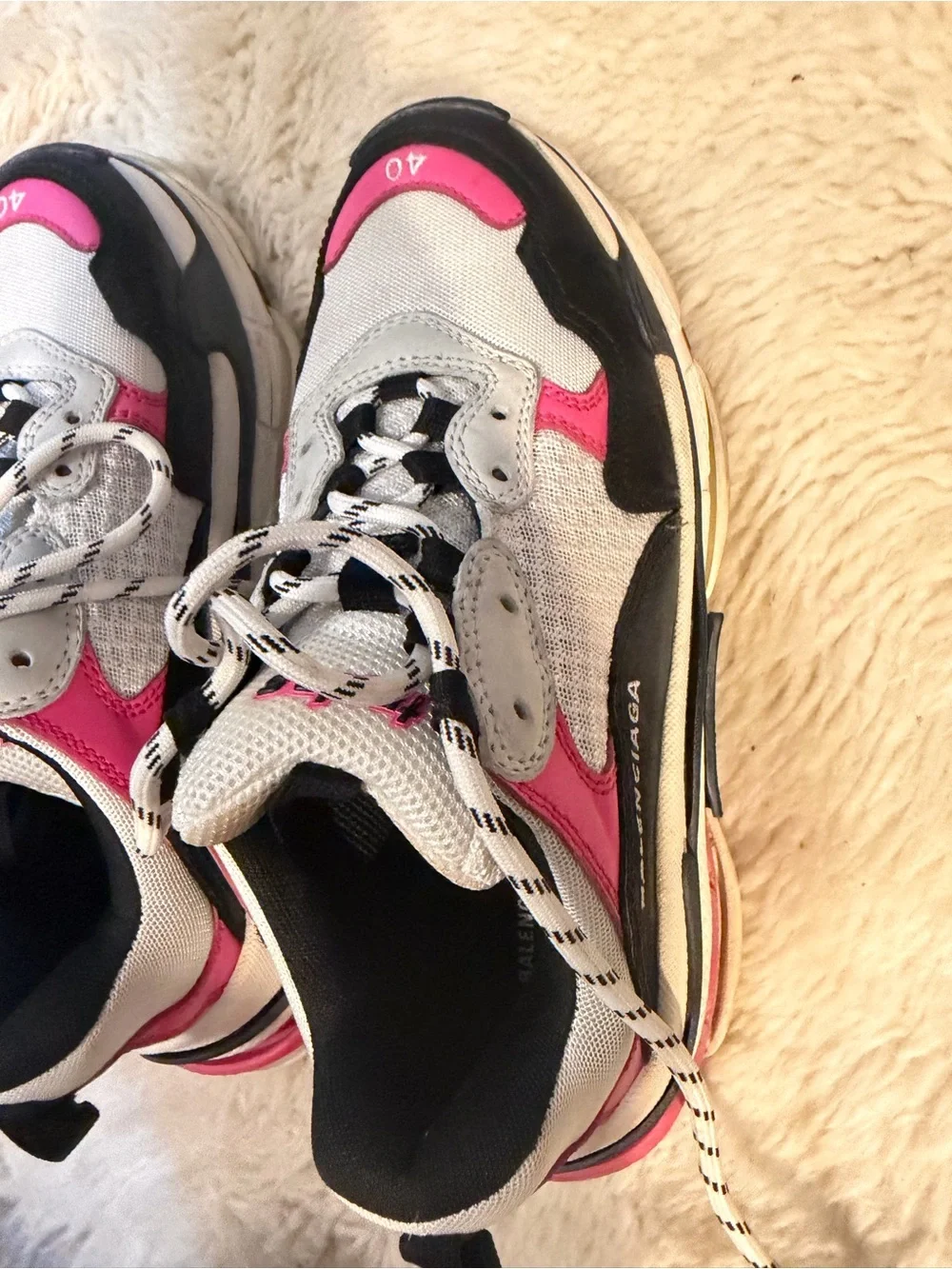 Balenciaga White Pink Black Triple S Sneakers
